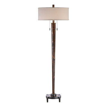 Elegant Midcentury Tapered Wood Floor Lamp, Dark Vintage Style