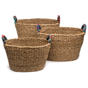 Harvest Floor Storage Baskets Set of 3 Hand Woven, Assorted