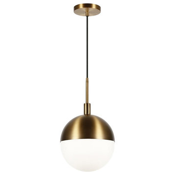 Orb 10 Wide Large Pendant with Glass Shade in Brass/White Milk