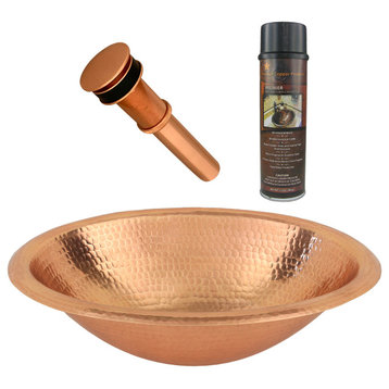 17" Oval Self Rimming Hammered Copper Bathroom Sink, Polished Copper