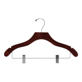Wooden Wavy Combo Hanger, Walnut/Chrome Finish, Box of 50