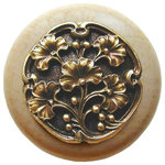 Notting Hill Decorative Hardware - Ginkgo Berry Wood Knob, Antique Brass, Natural Wood Finish, Antique Brass - Projection: 1-1/8"