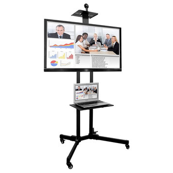 Mount-It! TV Cart Stand With Rolling Casters and Shelf, Fits 37"-70" Screens