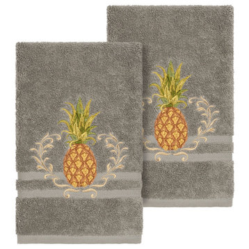 Linum Home Textiles Welcome Embellished, Dark Grey, Hand Towel, 2-Piece Set