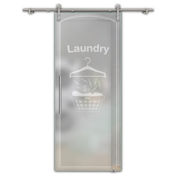 Sliding Glass Door With Elegant Engravings For Laundry Room  V1000, 36"x84", Full-Private