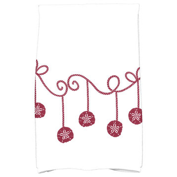 Sanddollar Ornaments Holiday Geometric Print Kitchen Towel, Cranberry
