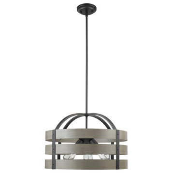 Maddox 3-Light Matte Black and Faux Wood Chandelier