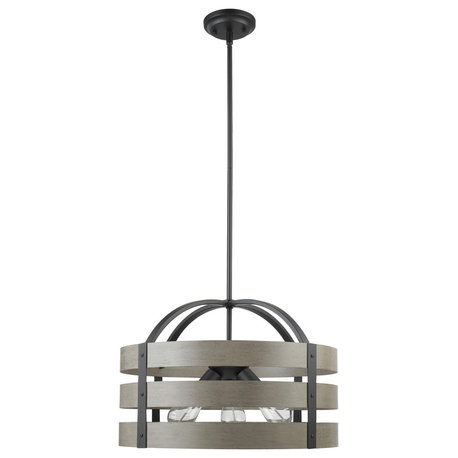 Maddox 3-Light Matte Black and Faux Wood Chandelier