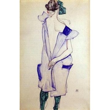 Egon Schiele Standing Girl in a Blue Dress and Green Stockings Wall Decal