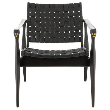 Safavieh Couture Dilan Leather Safari Chair, Black/Black