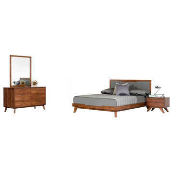 Nova Domus Soria Mid-Century Gray and Walnut Bedroom Set, Queen