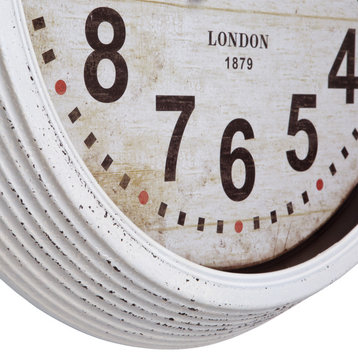 24" Circular Iron Wall Clock Distressed White Iron Frame