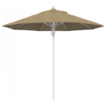 9' Patio Umbrella Silver Pole Fiberglass Rib Pulley Lift Sunbrella, Linen Sesame