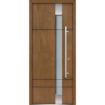 Exterior Prehung Frosted Glass Door / Deux 1713 Natural Oak, Right in