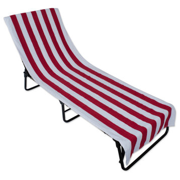 Red Stripe Lounge Chair Beach Towel With Top Fitted Pocket 26X82