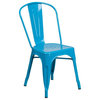Flash Furniture Metal Curved Slat Back Dining Side Chair in Crystal Blue