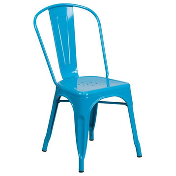 Flash Furniture Metal Curved Slat Back Dining Side Chair in Crystal Blue