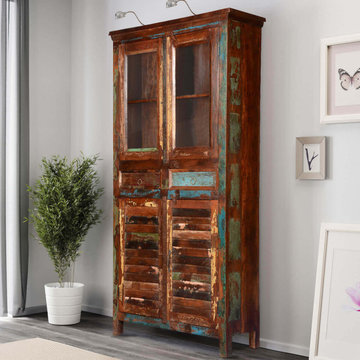 Bernice Rustic Reclaimed Wood Freestanding Display Cabinet Armoire