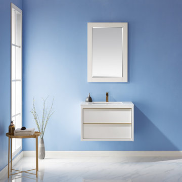 Morgan 30" Single Bathroom Vanity Set in White and Composite Carrara White Stone