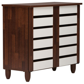 Oak and White 2-Tone Shoe Cabinet with 2 Doors