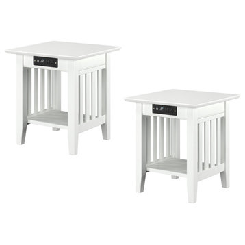 Afi Mission Solid Hardwood End Table With USB Charger Set of 2 White