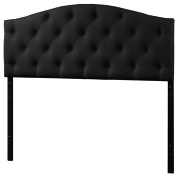 Myra Queen Size Black Faux Leather Upholstered Button-Tufted Scalloped Headboard