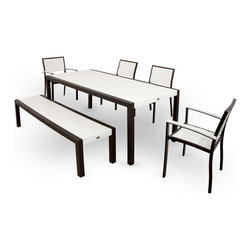 Trex&reg; Outdoor Furniture&trade; Surf City Collection Dining Set in Textured Bronze & Cl - Patio Furniture And Outdoor Furniture