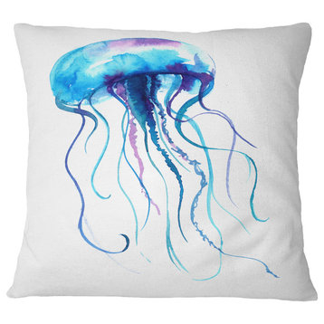 Large Light Blue Jellyfish Animal Throw Pillow, 16"x16"