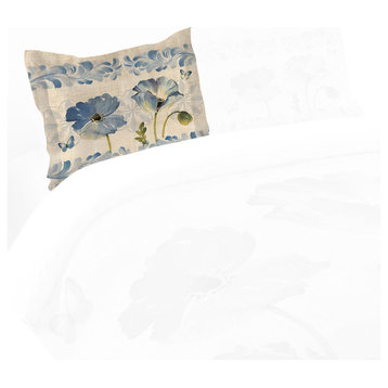 Laural Home Indigo Watercolor Poppies Standard Pillow Sham