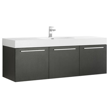 Fresca Vista 60" Wall Hung Single Sink Modern Bathroom Cabinet in Black