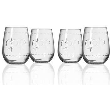 Fleur De Lis Stemless Wine Glass 17 Oz., Set of 4 Wine Glasses