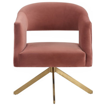 Safavieh Couture Quartz Swivel Accent Chair, Dusty Rose/Gold