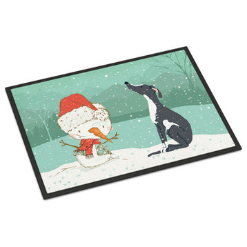 Caroline's Treasures Black Grayhound Snowman Christmas Door Mat