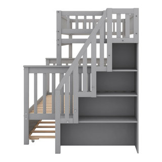 Twin Over Full Bunk Bed With Trundle And Staircase Gray - Transitional ...