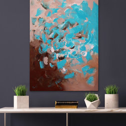 Preethi Arts - 'Aquamarine' original Large Modern Painting dark and light Blue, brown - Paintings