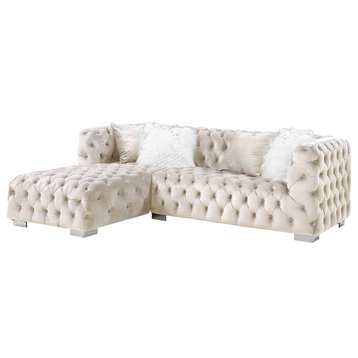 ACME Syxtyx Sectional Sofa With 4 Pillows, Beige Velvet