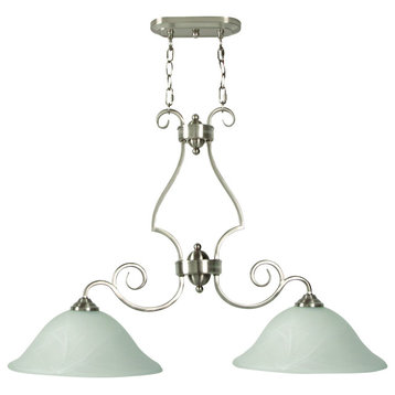 Brushed Nickel Builders Single Tier 2 Light Linear Chandelier - 36 Inches Wide