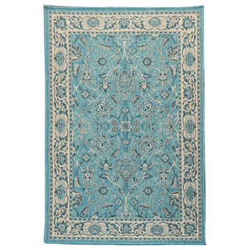 Traditional Persian Indoor/Outdoor Area Rug, Ocean Blue, 6'7"x9'7"