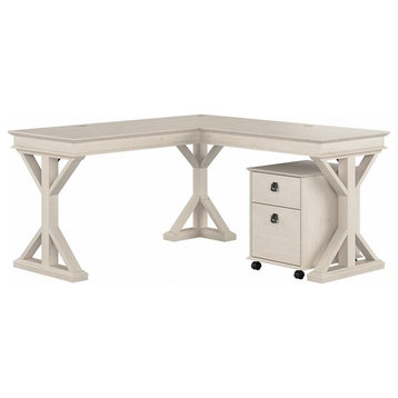Homestead 60W L Shaped Desk with Drawers in Linen White Oak - Engineered Wood