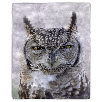 Sherpa Fleece Throw Blanket, Owl Print Pattern, by Lavish Home