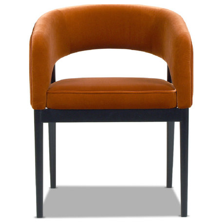 Mirah Modern Open Barrel Dining Chair, Burnt Orange Performance Velvet