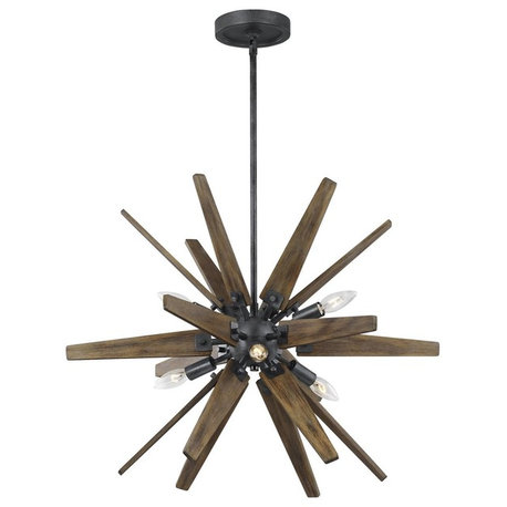 Feiss Thorne 6-Light Chandelier, Dark Weathered Zinc/Weathered Oak