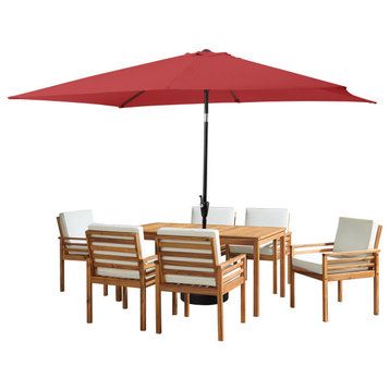 8 Piece Set, Okemo Table, 6 Chairs, 10' Rectangular Umbrella Red