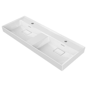 Double Ceramic Wall Mounted or Drop In Sink, Two Hole