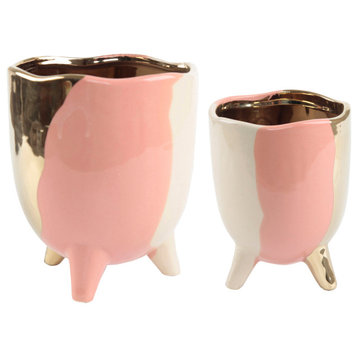 Set Of 2 4"&3" 3-Tone Footed Ceramic, Blush