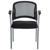 Pemberly Row Black Mesh Back with Padded Fabric Seat Visitor's Chair with Arms