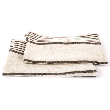 Provence Linen Prewashed Tea Towels, Set of 2, Black