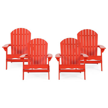 4 Pack Adirondack Chair, Comfortable Seat With Slatted Backrest, Red