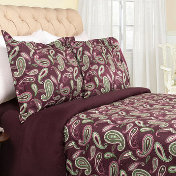 Cotton Flannel Duvet Cover and Pillow Bedding Set, Purple, Twin