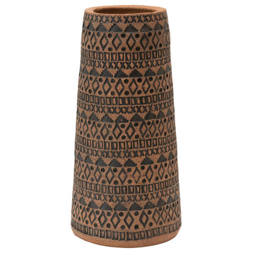 Handmade Debossed Terra-cotta Vase, Terra-cotta/Black